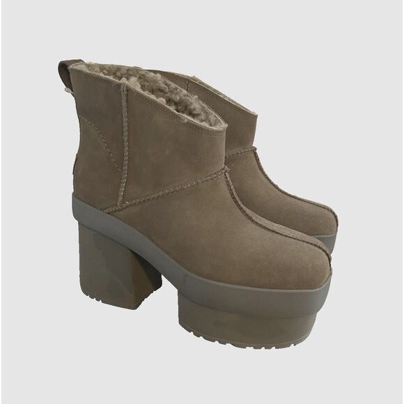 UGG NEW HEIGHTS PLATFORM MINI HICKORY SUEDE WOMEN'S BOOTS SIZE US 10 NEW - Picture 3 of 8